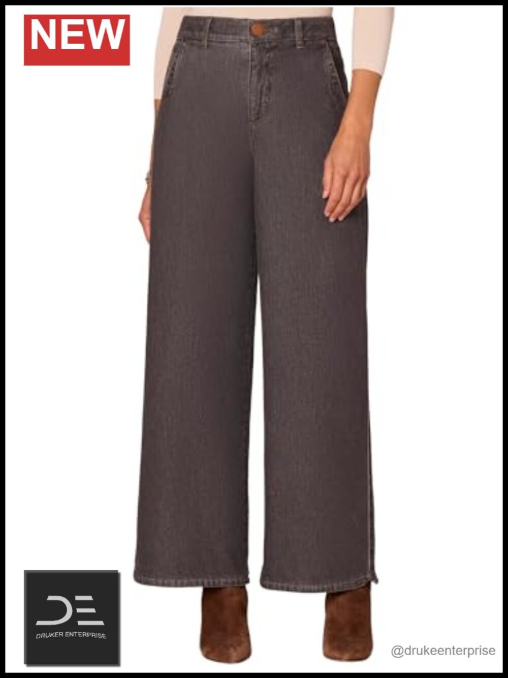 Wide Leg High Rise Jeans Cotton Blend Tulip Hem Women's